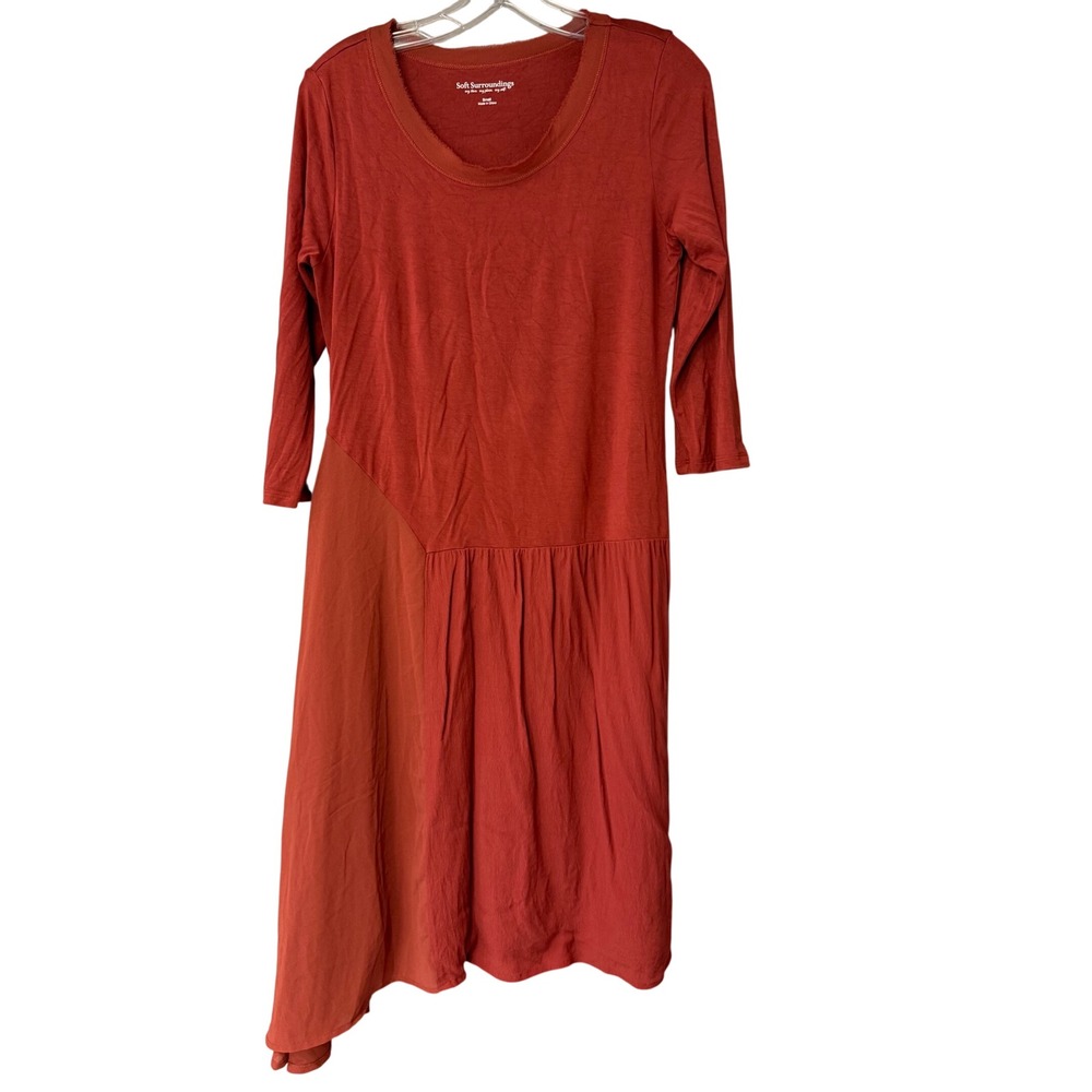 Soft Surroundings Terracotta Red Mixed Media Asymmetrical Knit Dress Small